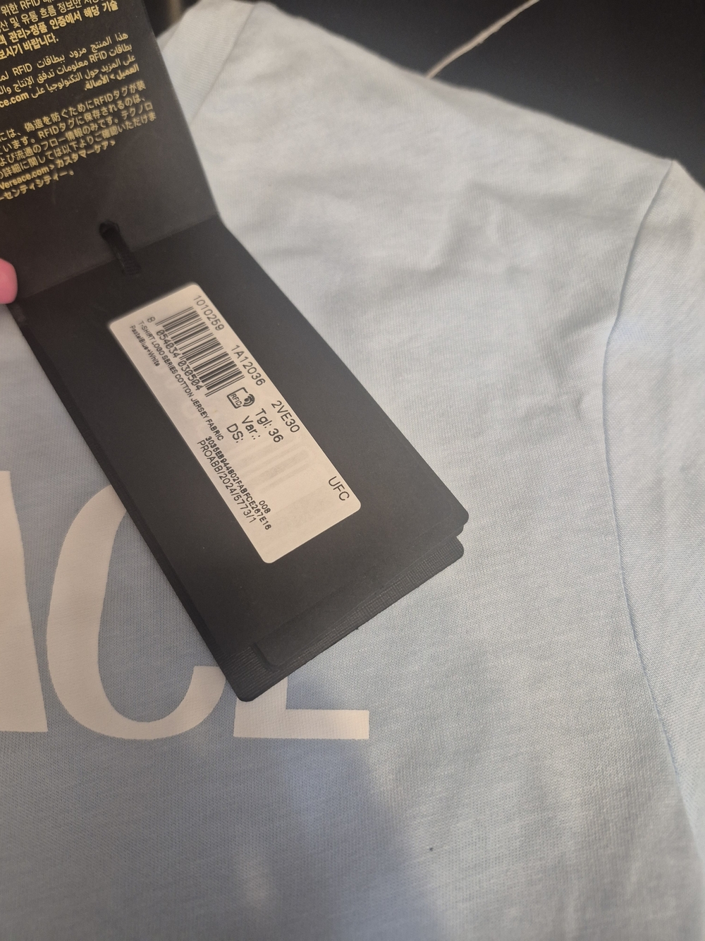 Versace Light Blue Logo Knot Crop Top - Picture 2 of 5